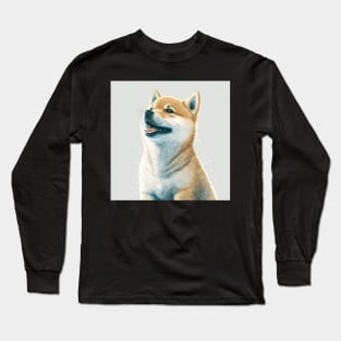 Shiba Inu Dog Realistic Drawing Happy and Laughing Long Sleeve T-Shirt